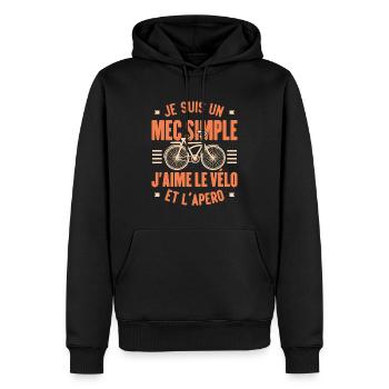 Je Suis Un Mec Simple J'aime Le Vélo Et L'apéro - Sweat à capuche Premium bio Homme - noir - Devant - Nico (187cm)