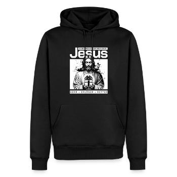Jésus, Seigneur et Sauveur - Sweat à capuche Premium bio Homme - noir - Devant - Nico (187cm)