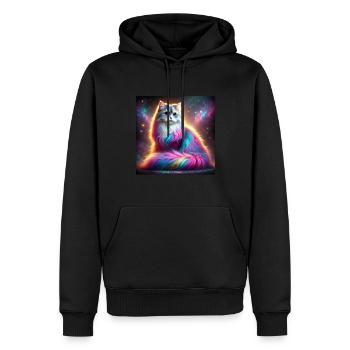 Chat magique de la galaxie avec fourrure arc-en-ciel - Sweat à capuche Premium bio Homme - noir - Devant - Nico (187cm)