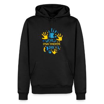 World Down Syndrome Day Hand Print Women - Men’s Premium Organic Hoodie - black - Front - Nico (187cm)