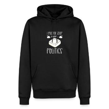Je préfère le savon à la politique. Production de savon - Sweat à capuche Premium bio Homme - noir - Devant - Nico (187cm)