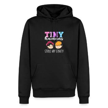 Tiny Humans Stole My Sanity. Tagesmutter - Männer Premium Bio Hoodie - Schwarz - Vorne - Nico (187cm)
