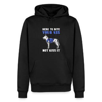 Hier Um Dir In Den Arsch Zu Beißen. Nicht Um Ihn - Männer Premium Bio Hoodie - Schwarz - Vorne - Nico (187cm)