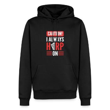 Attention! Je reste toujours sur la balle. Harpiste. - Sweat à capuche Premium bio Homme - noir - Devant - Nico (187cm)