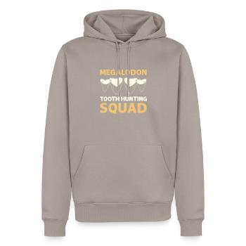 Megalodon tooth hunting troop. - Men’s Premium Organic Hoodie - taupe - Front - Nico (187cm)