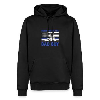 Né pour mordre le méchant. - Sweat à capuche Premium bio Homme - noir - Devant - Nico (187cm)