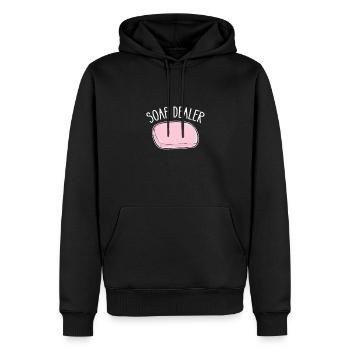 Marchands de savon. Saponification. Production de savon - Sweat à capuche Premium bio Homme - noir - Devant - Nico (187cm)