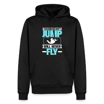 Wer Nicht Springt, Wird Nie Fliegen. - Männer Premium Bio Hoodie - Schwarz - Vorne - Nico (187cm)