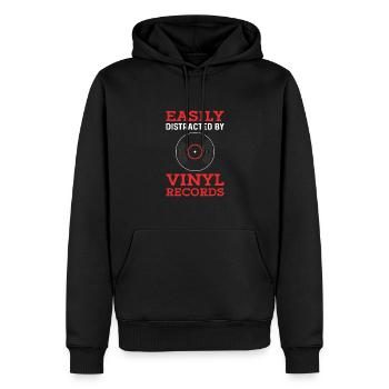 Facilement distrait par les disques vinyles! - Sweat à capuche Premium bio Homme - noir - Devant - Nico (187cm)