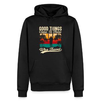 Good Things Come To Those Who Travel - Männer Premium Bio Hoodie - Schwarz - Vorne - Nico (187cm)