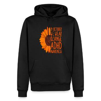 Conscience TDAH Tournesol en octobre Nous portons de l’orange - Sweat à capuche Premium bio Homme - noir - Devant - Nico (187cm)