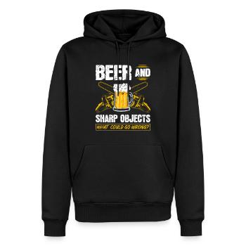 Objets pointus à bière Qu’est-ce qui pourrait mal tourner tronçonneuse - Sweat à capuche Premium bio Homme - noir - Devant - Nico (187cm)