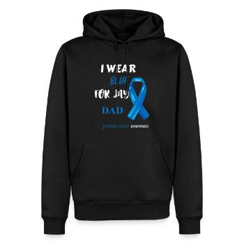 Soutien contre le cancer de la prostate Je porte du bleu pour mon père - Sweat à capuche Premium bio Homme - noir - Devant - Nico (187cm)