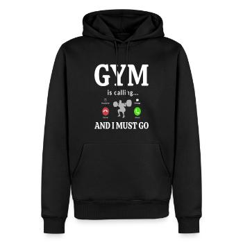 Le gymnase m’appelle et je dois y aller - Sweat à capuche Premium bio Homme - noir - Devant - Nico (187cm)