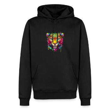 Éclaboussure de peinture arc-en-ciel léopard guépard jaguar - Sweat à capuche Premium bio Homme - noir - Devant - Nico (187cm)