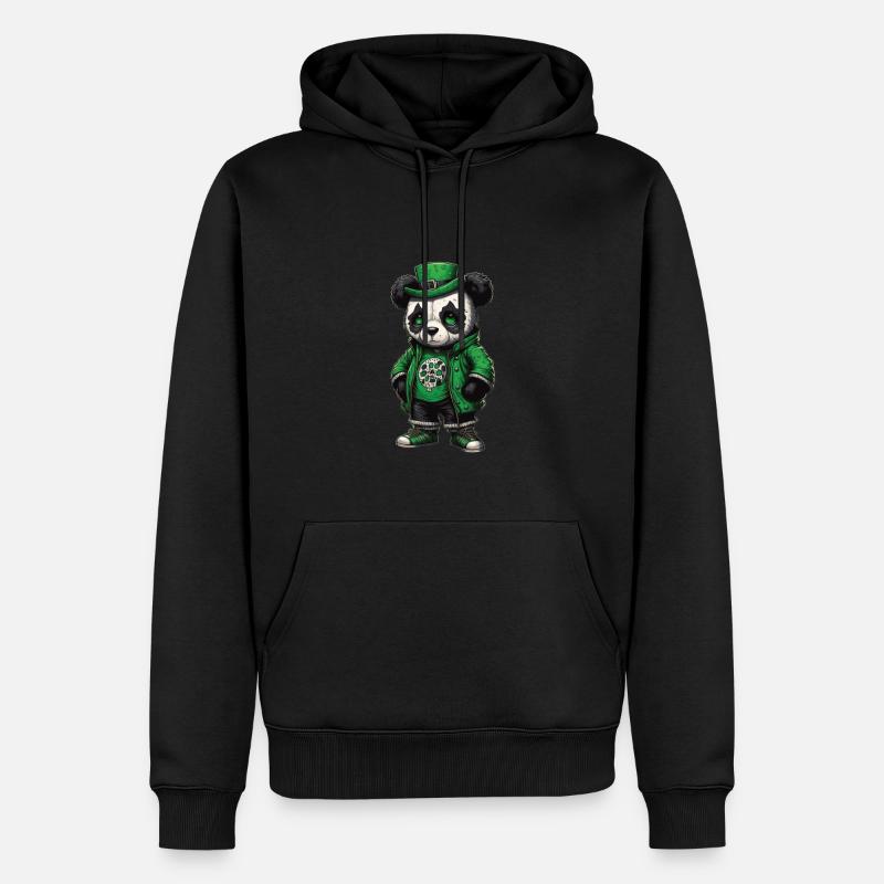 St. Patricks Day Motiv,PANDA - Männer Premium Bio Hoodie - Schwarz