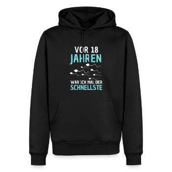 Vor 18 Jahren war ich mal der Schnellste Geschenk - Männer Premium Bio Hoodie - Schwarz - Vorne - Nico (187cm)