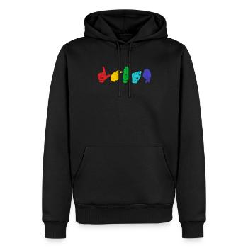 Conscience ASL LGBTQ. Langage de signalisation manuelle. - Sweat à capuche Premium bio Homme - noir - Devant - Nico (187cm)