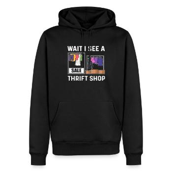 Wait, I see a thrift store. - Men’s Premium Organic Hoodie - black - Front - Nico (187cm)