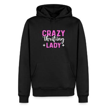 Crazy thrifty lady. Second-hand shop. - Men’s Premium Organic Hoodie - black - Front - Nico (187cm)