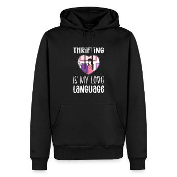 Economique est mon langage d’amour. Économique - Sweat à capuche Premium bio Homme - noir - Devant - Nico (187cm)