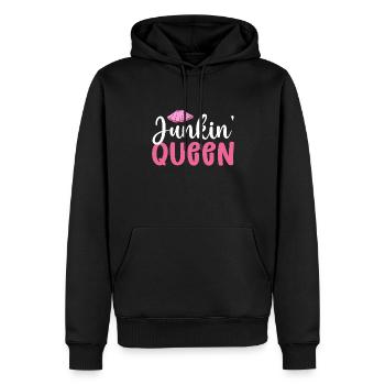 Reine junkin. Activité d’épargne - Sweat à capuche Premium bio Homme - noir - Devant - Nico (187cm)