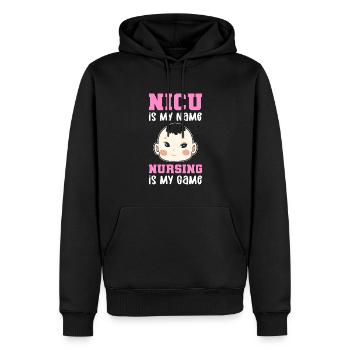 NICU Ist Mein Name, Krankenpflege Ist Mein Spiel. - Männer Premium Bio Hoodie - Schwarz - Vorne - Nico (187cm)