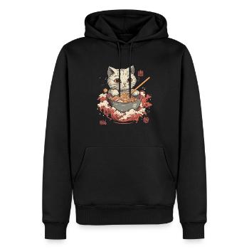 Chaton chaton Chat Japonais Ramen Chat - Sweat à capuche Premium bio Homme - noir - Devant - Nico (187cm)