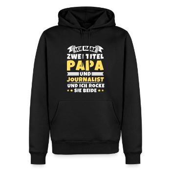 Ich habe 2 Titel Papa und Journalist - Männer Premium Bio Hoodie - Schwarz - Vorne - Nico (187cm)