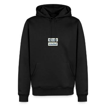 be kind rewind minimalist design retro - Men’s Premium Organic Hoodie - black - Front - Nico (187cm)