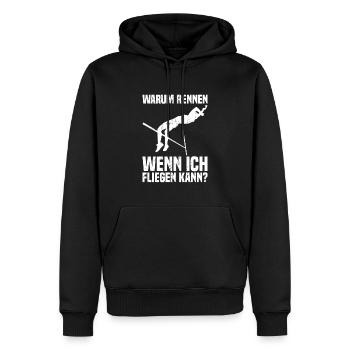 Saut en hauteur - Pourquoi courir quand je peux voler - Sweat à capuche Premium bio Homme - noir - Devant - Nico (187cm)