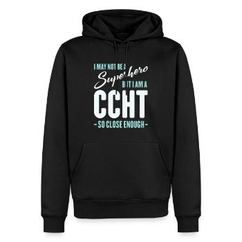 I May Not Be A Superhero Funny CCHT - Men’s Premium Organic Hoodie - black - Front - Nico (187cm)