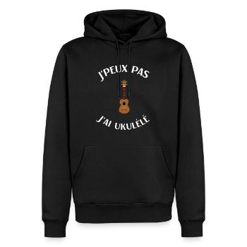 Ukulélé humour homme femme - Sweat à capuche Premium bio Homme - noir - Devant - Nico (187cm)