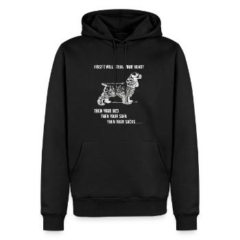 Spaniel Zuerst werde ich dein Herz stehlen - Männer Premium Bio Hoodie - Schwarz - Vorne - Nico (187cm)