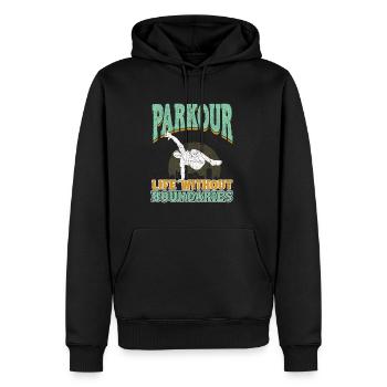 Une vie de parkour sans frontières - Sweat à capuche Premium bio Homme - noir - Devant - Nico (187cm)