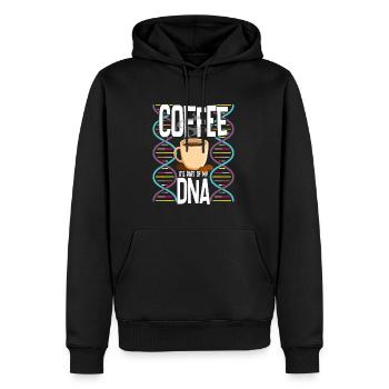 Kaffee ist ein Teil meiner DNA - Männer Premium Bio Hoodie - Schwarz - Vorne - Nico (187cm)