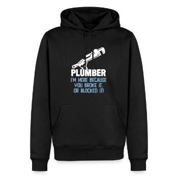 Plombier im ici parce que vous l’avez cassé ou bloqué - Sweat à capuche Premium bio Homme - noir - Devant - Nico (187cm)