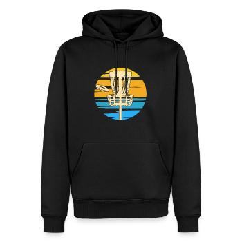 Disc Golf Coucher de soleil - Sweat à capuche Premium bio Homme - noir - Devant - Nico (187cm)