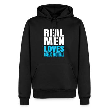 Les hommes aiment le football gaélique - Sweat à capuche Premium bio Homme - noir - Devant - Nico (187cm)