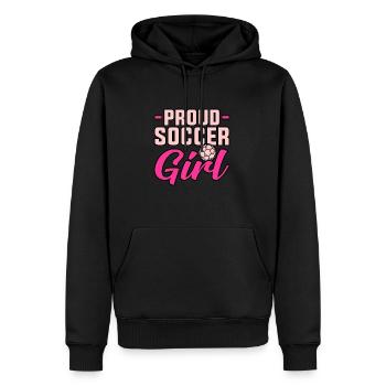 Fière footballeuse - Sweat à capuche Premium bio Homme - noir - Devant - Nico (187cm)
