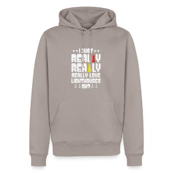 I just love lighthouses very much - Men’s Premium Organic Hoodie - taupe - Front - Nico (187cm)