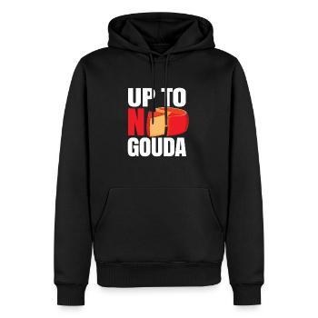 Gouda Käsestück - Männer Premium Bio Hoodie - Schwarz - Vorne - Nico (187cm)