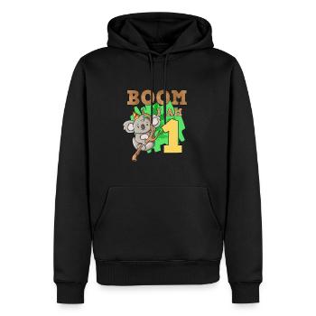 1er anniversaire koala - Sweat à capuche Premium bio Homme - noir - Devant - Nico (187cm)