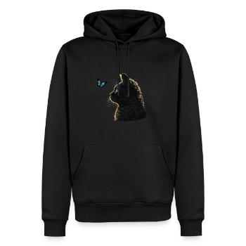 Katze und Blauer Schmetterling - Männer Premium Bio Hoodie - Schwarz - Vorne - Nico (187cm)