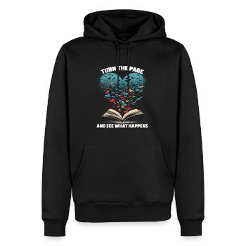 Réservez Tournez la page et voyez ce qui se passe - Sweat à capuche Premium bio Homme - noir - Devant - Nico (187cm)