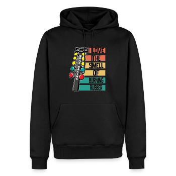 Course de dragsters J’aime l’odeur du caoutchouc brûlé - Sweat à capuche Premium bio Homme - noir - Devant - Nico (187cm)
