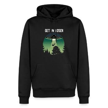 OVNI Soucoupe Volante Alien Enlèvement D’Homme - Sweat à capuche Premium bio Homme - noir - Devant - Nico (187cm)