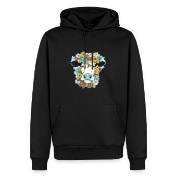 Kuh und Blumen - Männer Premium Bio Hoodie - Schwarz - Vorne - Nico (187cm)