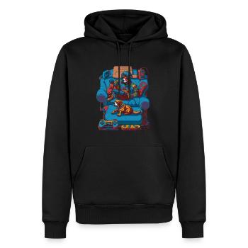 Gamer dog with gamepad illustration - Men’s Premium Organic Hoodie - black - Front - Nico (187cm)
