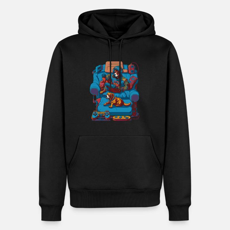 Chien joueur avec illustration de manette de jeu - Sweat à capuche Premium bio Homme - noir